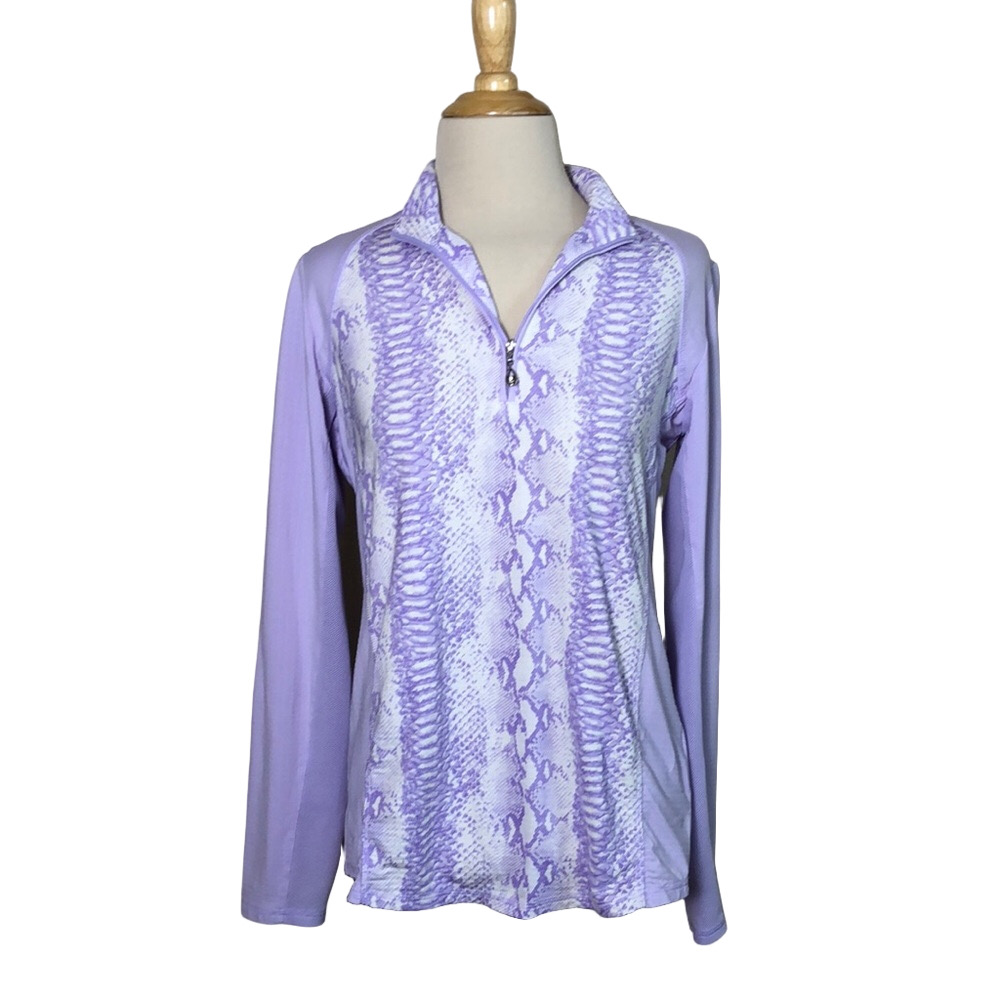 SANSOLEIL Women M Soltek UV50‎ Cooling Lavendar Snakeskin Quarter Zip Top Active